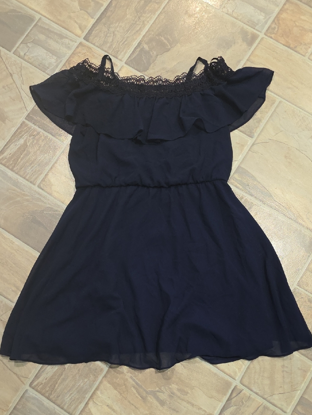 Girls Iz Byer Navy Blue Ruffled Off-Shoulder Dress